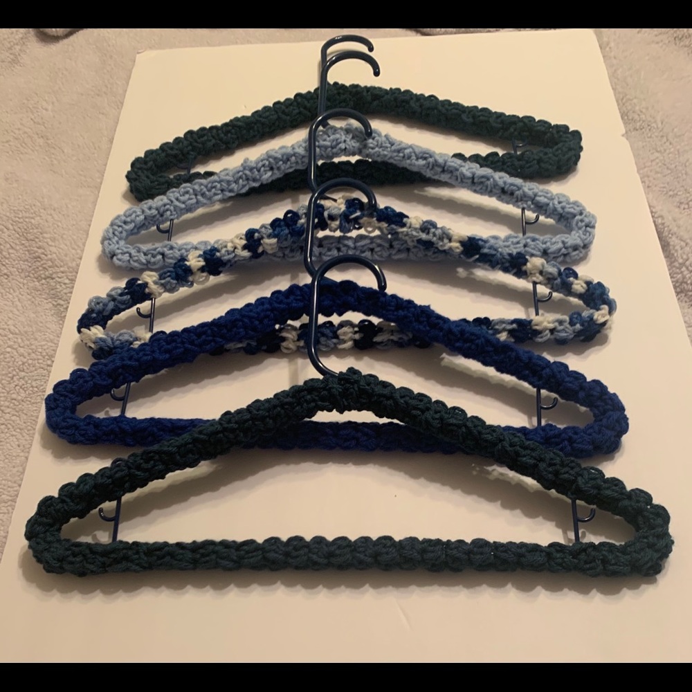 Clothes Hangers Blue Set of 5 (five] New Crochet